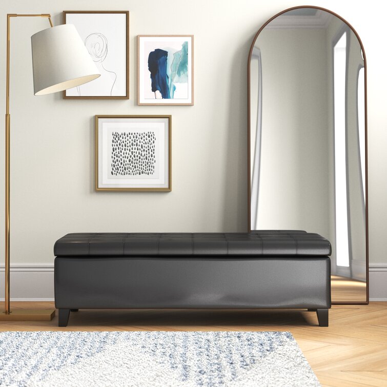 Black faux leather on sale storage bench